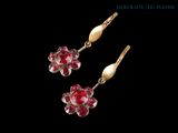 une paire de boucles d'oreilles ornées de pierres rouges sur fond noir