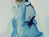 a painting of a little girl in a blue dress