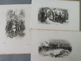 two old black and white illustrations of people and animals in a field