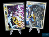 Deux cartes Pokémon sont représentées côte à côte sur un fond noir.
