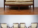 deux photos d'un ensemble composé de quatre chaises et d'un canapé