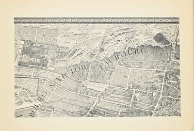 an old map of a city with a river running through it
