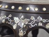 a close up of a table with a decorative design on it