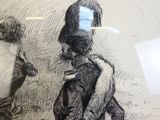 un dessin représentant une femme assise sur un banc