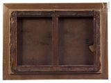 a picture of an old wooden window with a bird in it