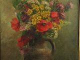 peinture d'un vase de fleurs sur une table dans une pièce