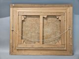 an old picture of a window with a rope hanging from it ' s side