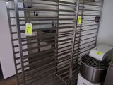 an image of a commercial kitchen with stainless steel racks