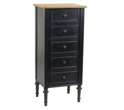 Chiffonnier 5 tiroirs BELMON, en bois naturel et noir -Dimen…