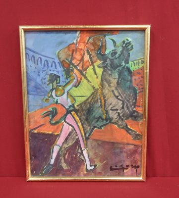 tableau représentant une femme à cheval accompagnée d'un homme à cheval