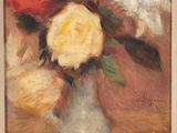 une peinture de fleurs dans un vase sur une table