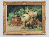 peinture d'une nature morte de fruits et légumes sur une table
