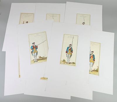 four cards with a picture of a man in a blue coat and a man in a red coat and a man in a blue coat and a man in a white