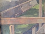 a painting of a boat that is sitting on the ground