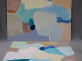 a painting of a painting of a sky and clouds on a white surface