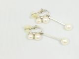 a pair of pearl earrings on a white background