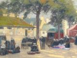 une peinture représentant un groupe de personnes assises sous un arbre