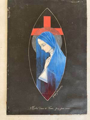 une image représentant un tableau d'une femme tenant une croix dans la main