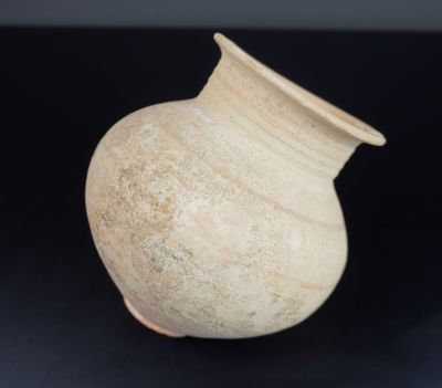 un petit vase posé sur une surface noire