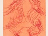 a drawing of two women facing each other with long hair