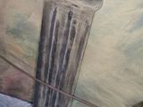 a painting of a column on the wall next to a toilet