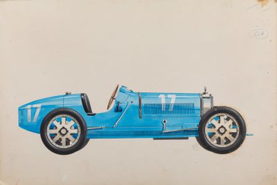 a picture of a blue car painted on a wall