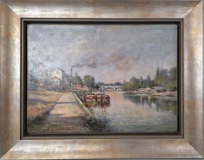 Eugène BOURGEOIS (1855-1909) La Seine à Courbevoie
