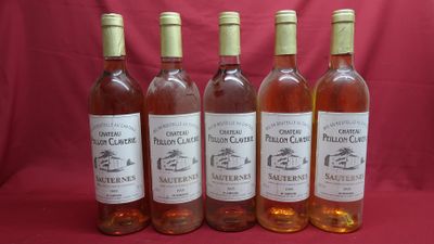 six bottles of wine are lined up on a red background