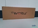 an open cardboard box sitting on top of a table next to a wall