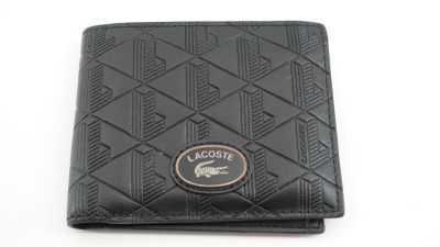 portefeuille en cuir noir orné d'un emblème en forme de crocodile sur le devant
