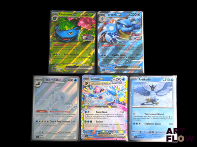 several pokemon cards are lined up in a row on a black background