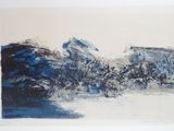an image of a painting of a mountain range with trees in the foreground