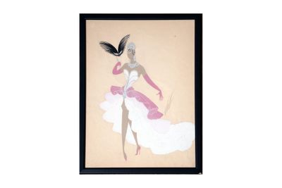 tableau représentant une femme en robe blanche, avec une plume sur la tête