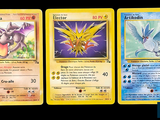 three different pokemon cards are shown in a row on a black background