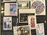 many different stamps on the wall in this picture
