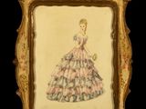 tableau représentant une femme en robe rose, dans un cadre doré