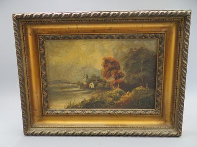 une peinture d'un paysage avec une maison au loin
