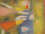 a picture of a painting of a woman with a flower in her hand