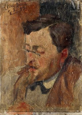 tableau représentant un homme avec une pipe à la bouche et un chapeau sur la tête