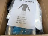 a cardboard box with a package of clothing inside of it