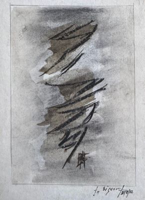 drawing of a black and white picture of a man and a horse