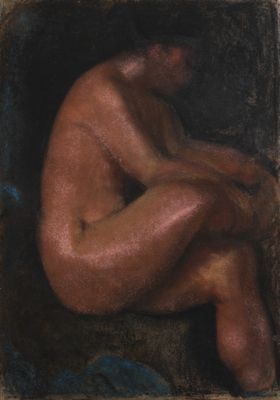 une image représentant un tableau où figure un homme nu assis dans une boîte