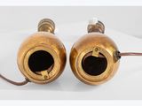 pair of antique brass lamps with black glass shades