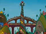 a painting of a woman riding a horse on a bridge