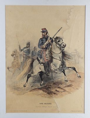 an old picture of a man on a horse with a sword