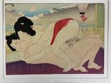 a painting of two women laying on a bed
