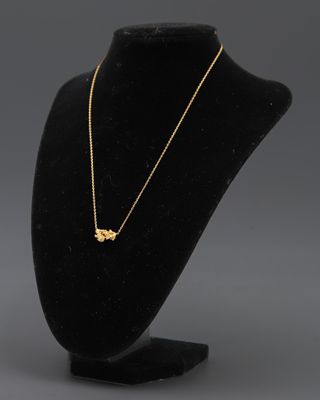 un mannequin noir portant un collier en or