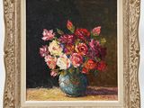 une peinture de fleurs dans un vase sur une table