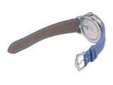 wrist watch with a blue strap and a silver buckle on a white background
