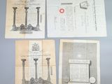 three old papers with different designs on them sitting on a table